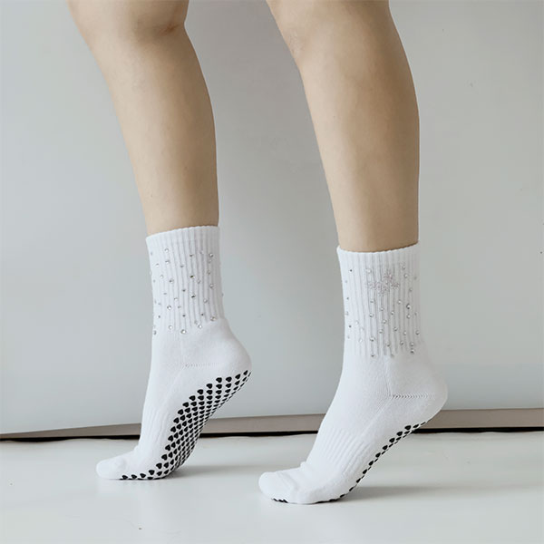 Custom Pilates socks with sparkling rhinestones and sequins